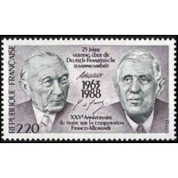 Timbre Yvert No 2501 Portrait du Chancelier Adenauer et général De Gaulle