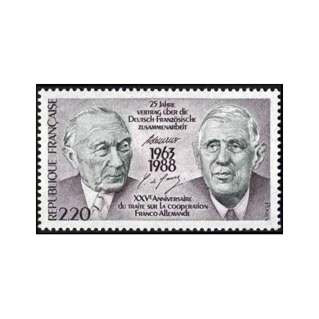 Timbre Yvert No 2501 Portrait du Chancelier Adenauer et général De Gaulle