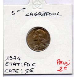 5 centimes Lagriffoul 1974 FDC, France pièce de monnaie