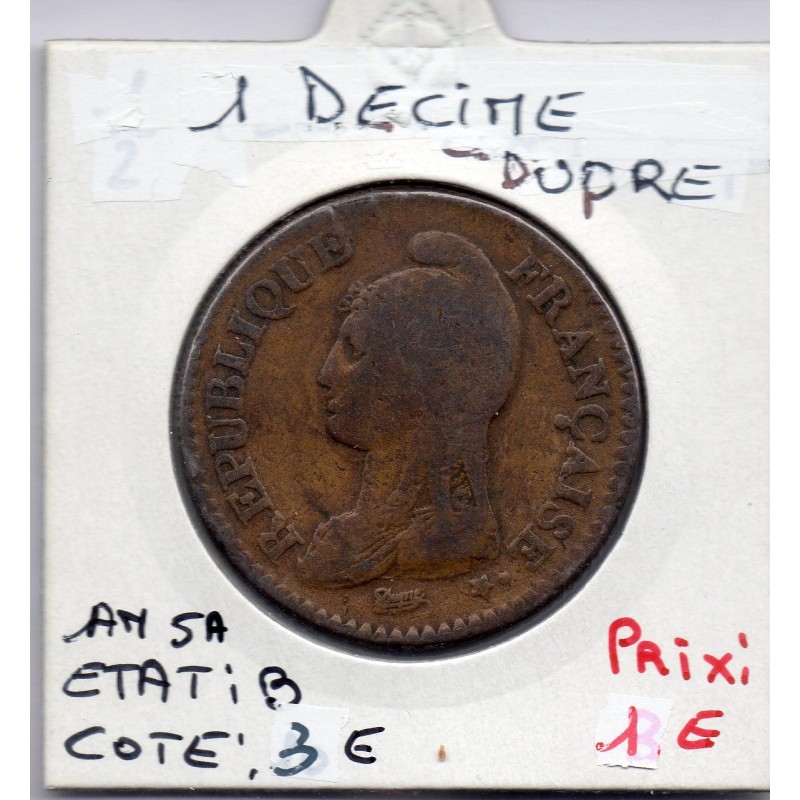 1 decime Dupré An 5 A paris B, France pièce de monnaie
