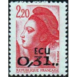 Timbre Yvert No 2530 Type Liberté 2.20fr surchargé 0.31 écu