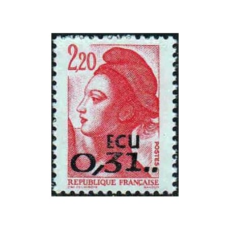 Timbre Yvert No 2530 Type Liberté 2.20fr surchargé 0.31 écu