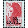 Timbre Yvert No 2530 Type Liberté 2.20fr surchargé 0.31 écu