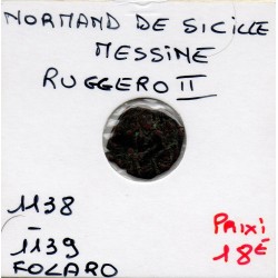 Italie Normands de Sicile Ruggero II Follaro 1138-1139 Messine TB pièce de monnaie