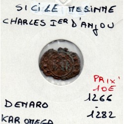 Italie Sicile Messine Charles 1er d'Anjou denaro Kar Omega 1266-1282 TB pièce de monnaie