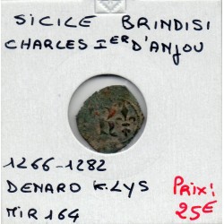 Italie Sicile Brindisi Charles 1er d'Anjou denaro K Lys 1266-1282 TB pièce de monnaie