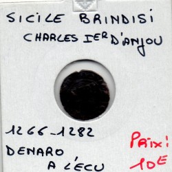 Italie Sicile Brindisi Charles 1er d'Anjou denaro à L'ecu 1266-1282 TB pièce de monnaie