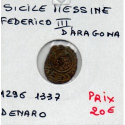 Italie Sicile Messine Federico III d'Aragona denaro 1296-1337 TB pièce de monnaie