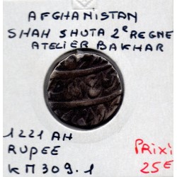 Afghanistan Shah Shuta 2nd règne 1 rupee 1221 AH Bakhar TTB KM 309.1 pièce de monnaie