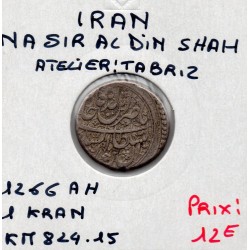 Perse Nasir Al-din Shah 1 Kran 1266 AH Tabriz TTB pièce de monnaie