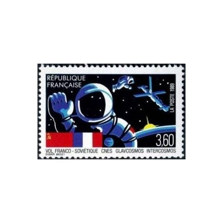 Timbre Yvert No 2571 Vol franco soviétique, spationaute et engins spatiaux