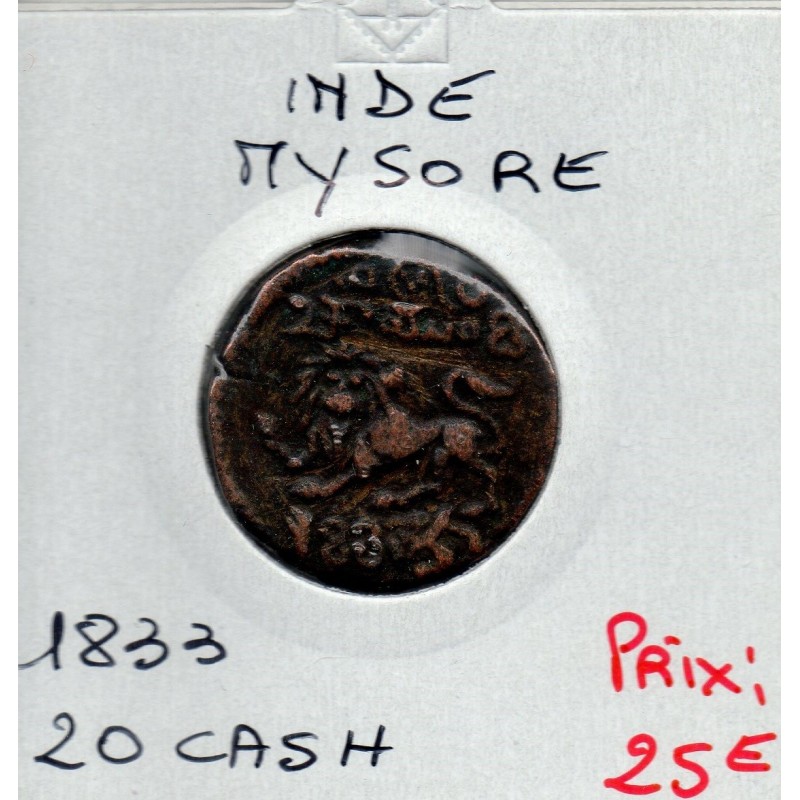 Mysore, 20 cash 1833 TTB, pièce de monnaie