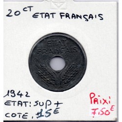 20 centimes état Français 1942 Sup+, France pièce de monnaie