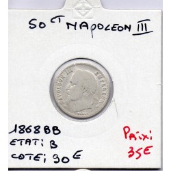 50 centimes Napoléon III tête laurée 1868 BB Strasbourg B, France pièce de monnaie