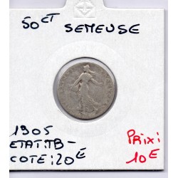 50 centimes Semeuse Argent 1905 TB-, France pièce de monnaie