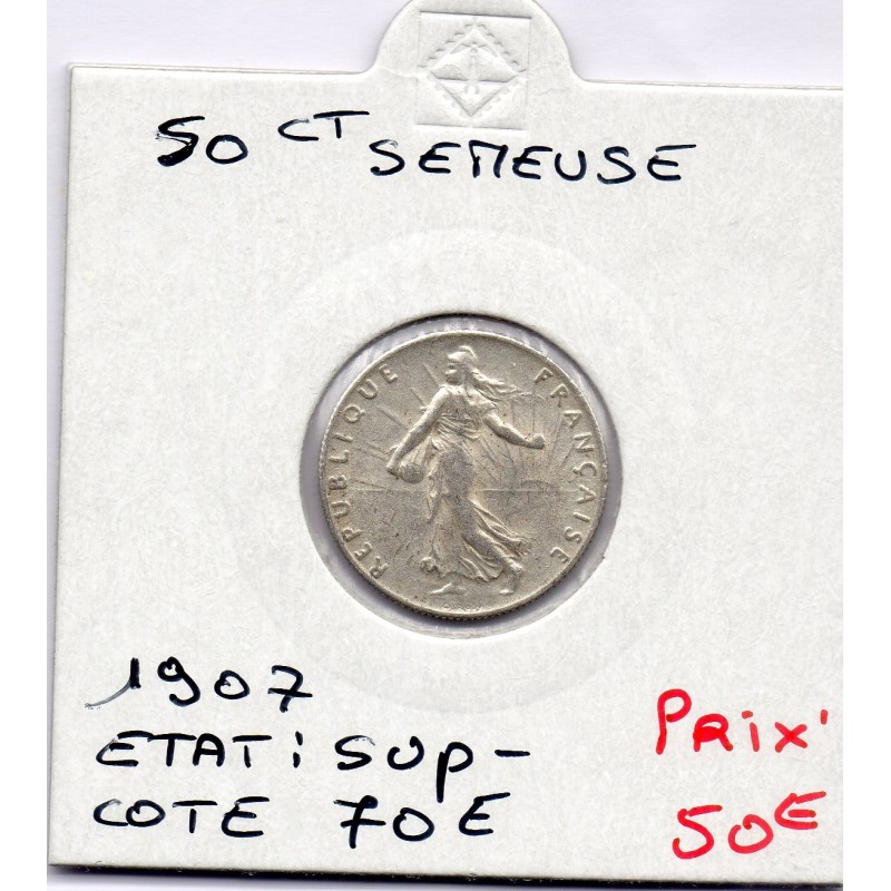 50 centimes Semeuse Argent 1907 Sup-, France pièce de monnaie