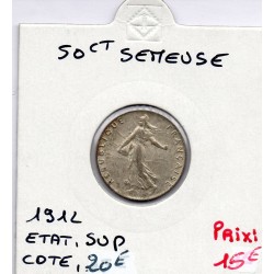 50 centimes Semeuse Argent 1912 Sup, France pièce de monnaie