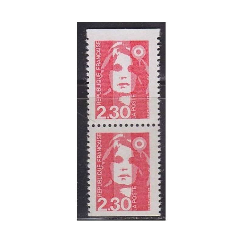 Timbre Yvert No 2629a Type Marianne du Bicentenaire 2.30fr rouge paire verticale de carnet dentelé sur 3 cotés