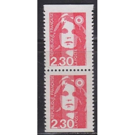 Timbre Yvert No 2629a Type Marianne du Bicentenaire 2.30fr rouge paire verticale de carnet dentelé sur 3 cotés