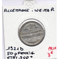 Allemagne 50 pfennig 1921 D, SPL KM 27 pièce de monnaie