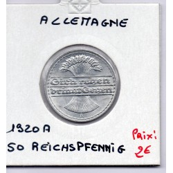 Allemagne 50 pfennig 1920 A, SPL KM 27 pièce de monnaie