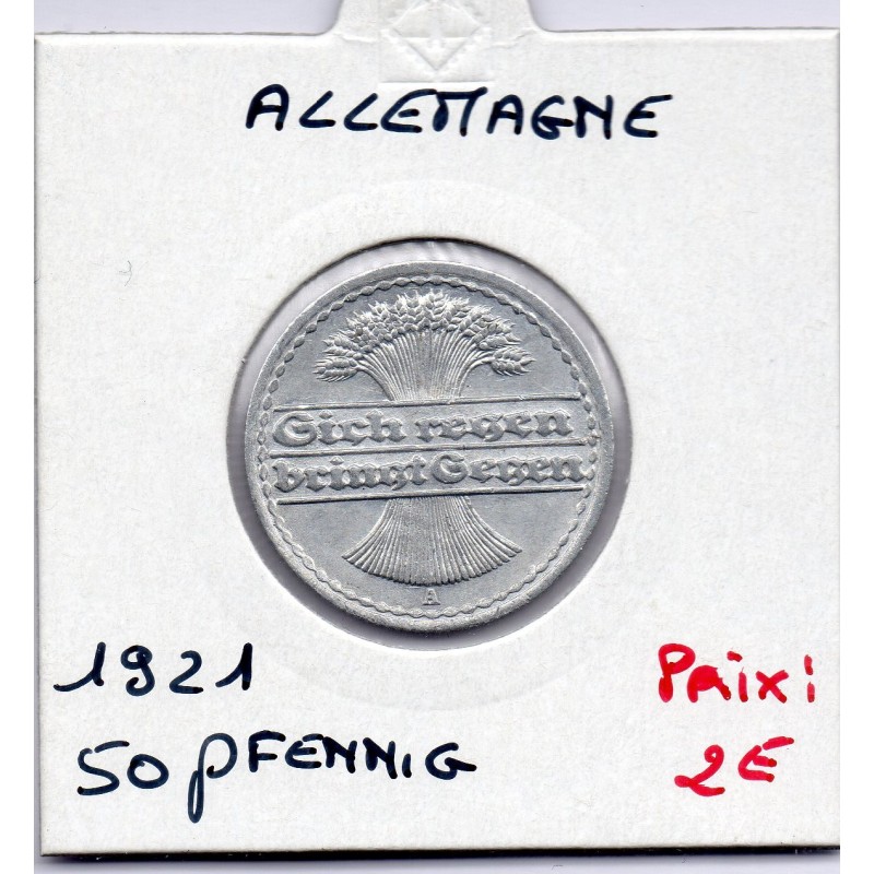 Allemagne 50 pfennig 1921 A, SPL KM 27 pièce de monnaie