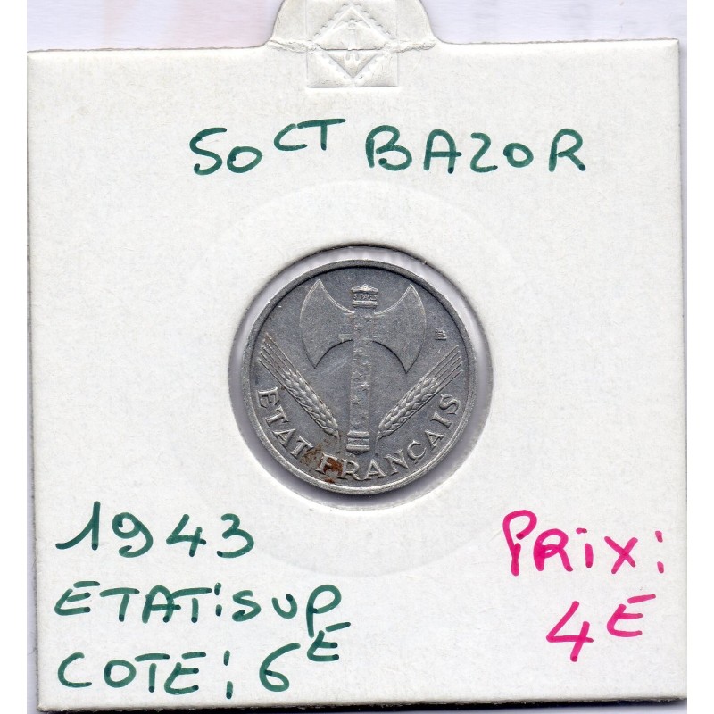 50 centimes Francisque Bazor 1943 Légère Sup, France pièce de monnaie