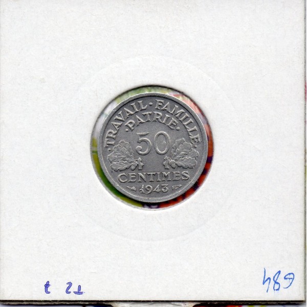 50 centimes Francisque Bazor 1943 Légère Sup, France pièce de monnaie