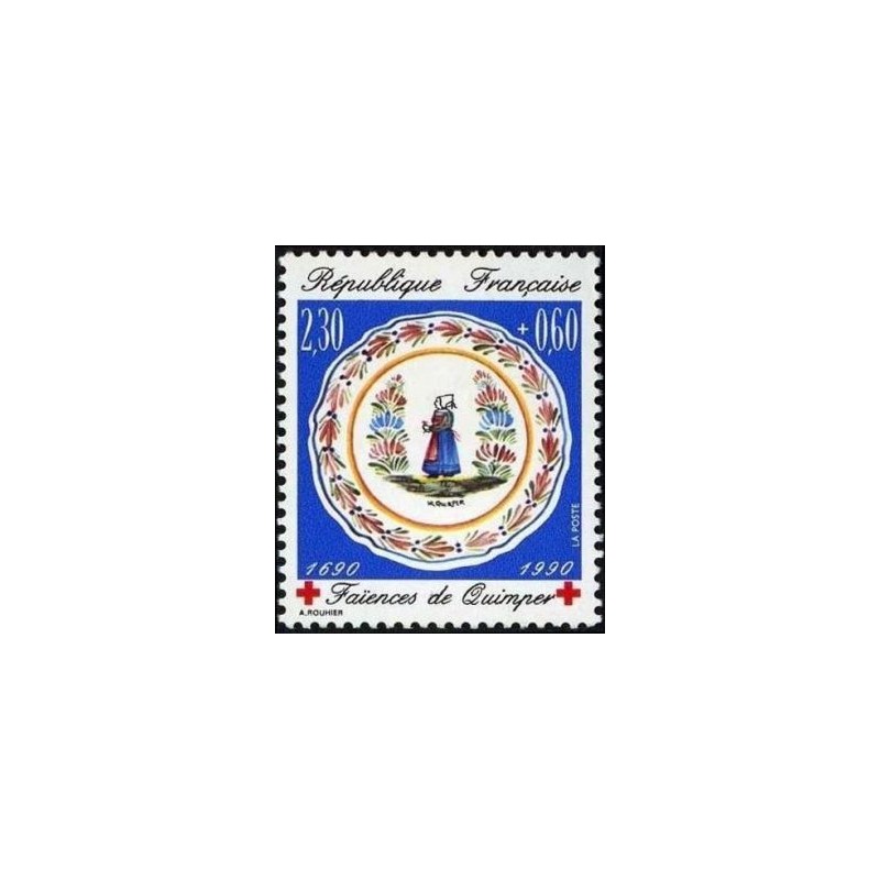 Timbre Yvert No 2646a Croix rouge, faience de Quimper, issu du carnet