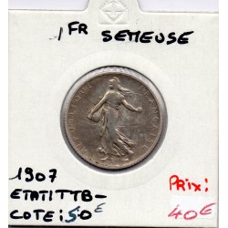 1 franc Semeuse Argent 1907 TTB-, France pièce de monnaie