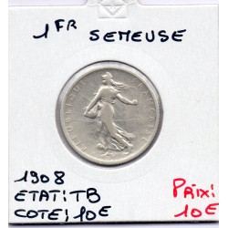 1 franc Semeuse Argent 1908 TB, France pièce de monnaie