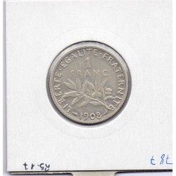 1 franc Semeuse Argent 1908 TB, France pièce de monnaie