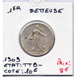 1 franc Semeuse Argent 1909 TTB-, France pièce de monnaie