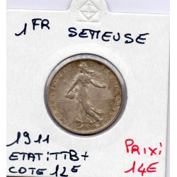 1 franc Semeuse Argent 1911 TTB+, France pièce de monnaie