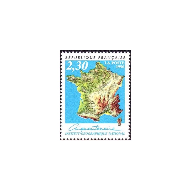 Timbre Yvert No 2662 Institut géographique national, cinquantenaire