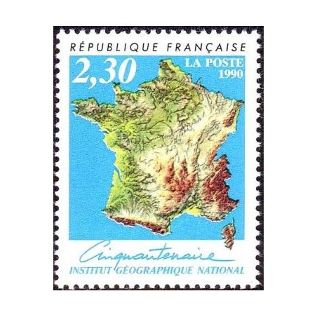 Timbre Yvert No 2662 Institut géographique national, cinquantenaire