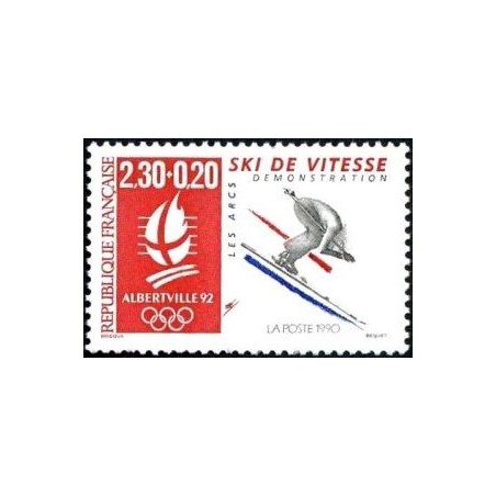 Timbre Yvert No 2675 Albertville 92, Ski de vitesse démonstration, Les Arcs