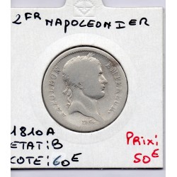 2 Francs Napoléon 1er 1810 A Paris B, France pièce de monnaie