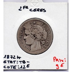 2 Francs Cérès 1872 K Bordeaux TB-, France pièce de monnaie