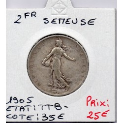 2 Francs Semeuse Argent 1905 TTB-, France pièce de monnaie