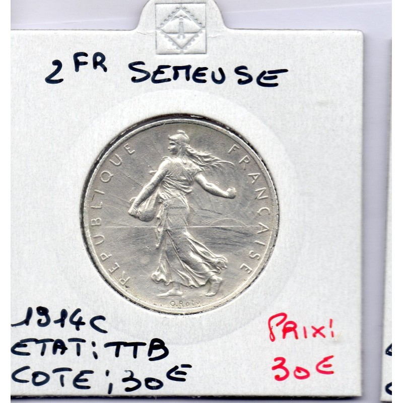 2 Francs Semeuse Argent 1914 C Castelsarrasin TTB, France pièce de monnaie