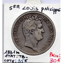 5 francs Louis Philippe 1831 K tranche Creux TB-, France pièce de monnaie