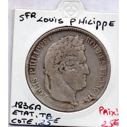 5 francs Louis Philippe 1836 A Paris TB, France pièce de monnaie