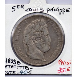 5 francs Louis Philippe 1839 B Rouen TTB-, France pièce de monnaie