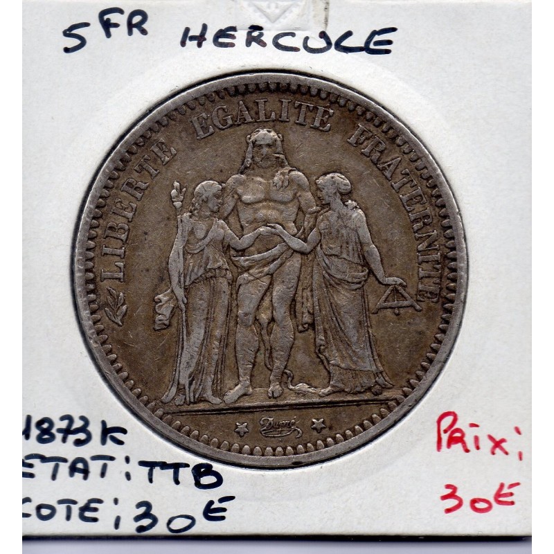 5 francs Hercule 1873 K Bordeaux TTB, France pièce de monnaie