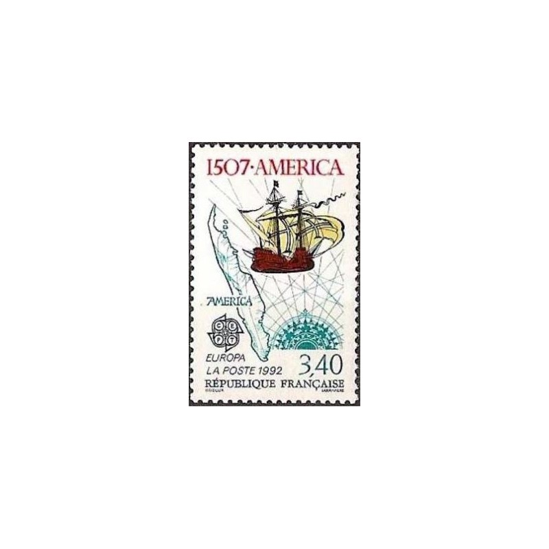 Timbre Yvert No 2756 Europa America, carte, caravelle, rose des vents