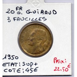 20 francs Coq G. Guiraud 3 faucilles 1950 Sup+, France pièce de monnaie