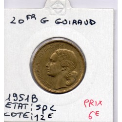 20 francs Coq Guiraud 1951 B Sup+, France pièce de monnaie