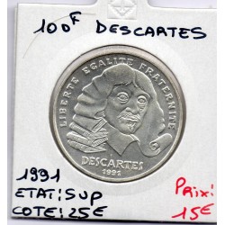 100 francs Descartes 1991 Sup, France pièce de monnaie