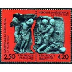 Timbre Yvert No 2813A Martyrs et Héros de la Résistance, paire attenante